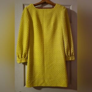 Vtg 60s "Fred Rothschild" Yellow Crimplene Textured Yellow Dress